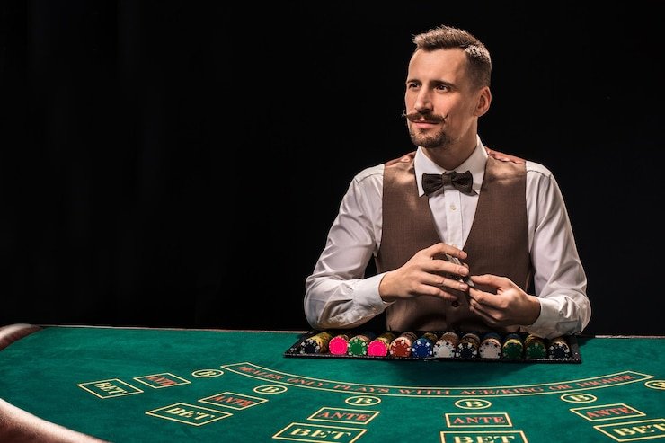 Antarmuka meja dealer langsung togel cambodia dengan blackjack dan baccarat di layar mobile